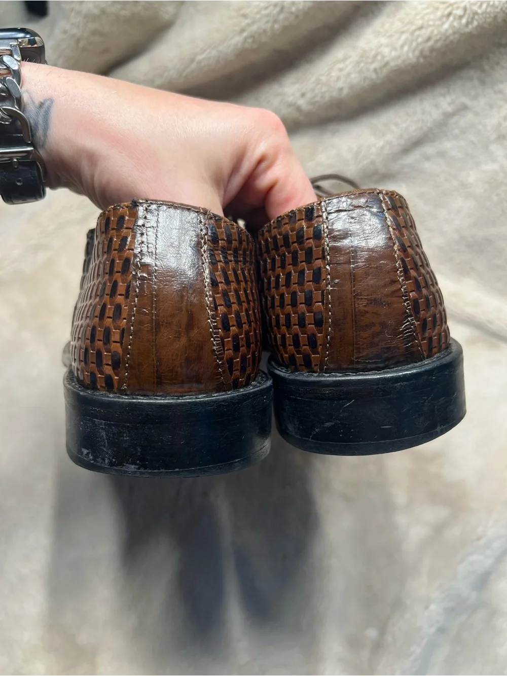 Stacy Adams Sanfillipo cognac basket weave print leather shoes size 8.5